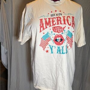 Comfort Colors White Tee with Red & Teal Patriotic Print